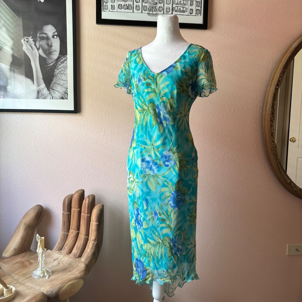 Vintage 90s Robbie Bee Tropical Silk European Summer Dress